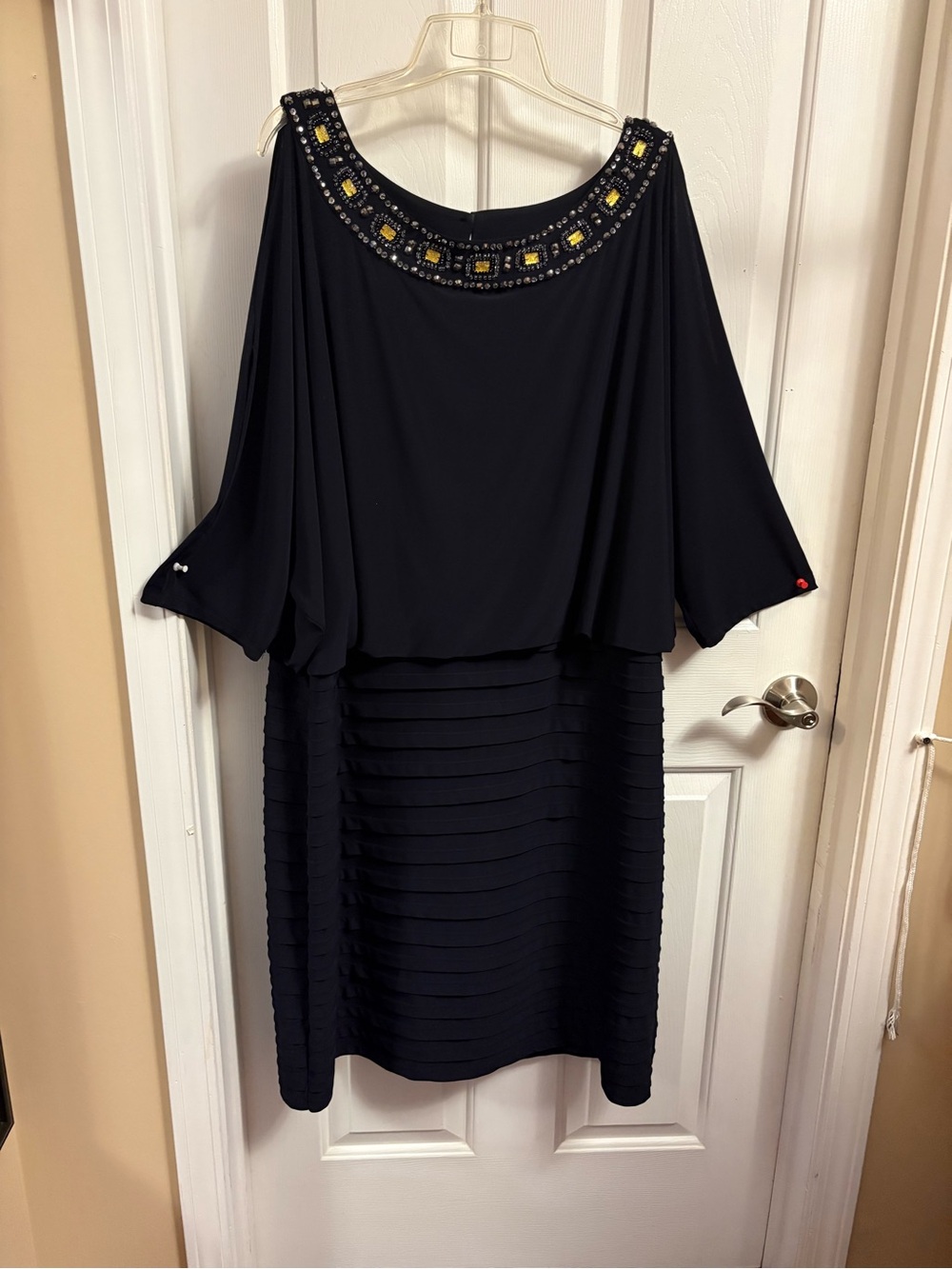 Embellished Black Long Sleeve Women's Dress